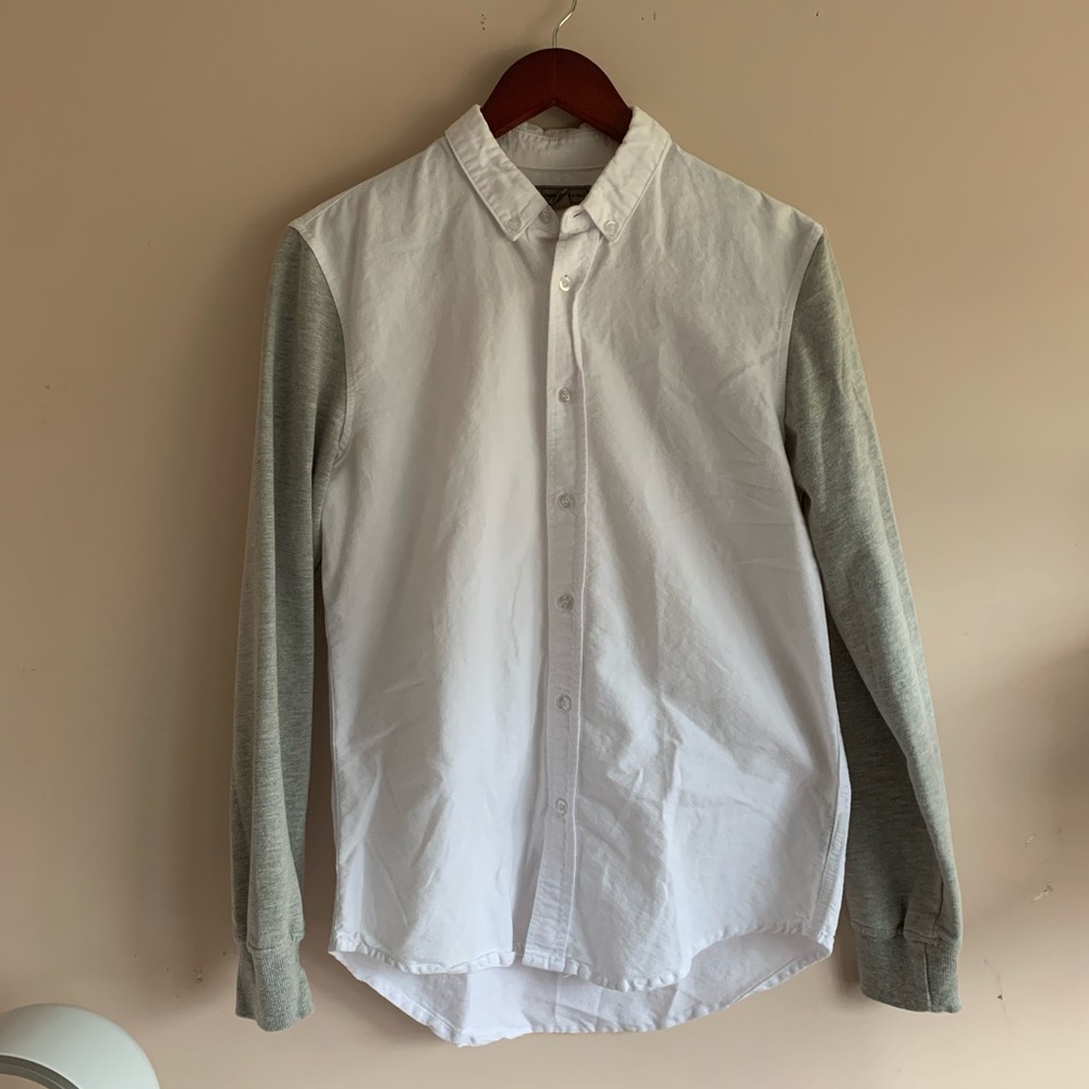 White Long Sleeve Patchwork Button Up
